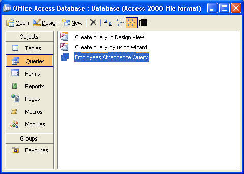 query in database window