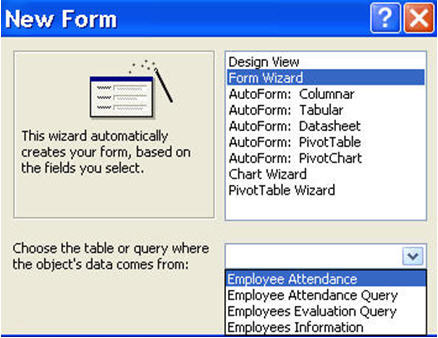 select table or query